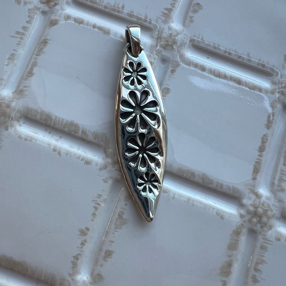 Surfboard Floral Pendant Vintage Sterling Silver 925 NOS